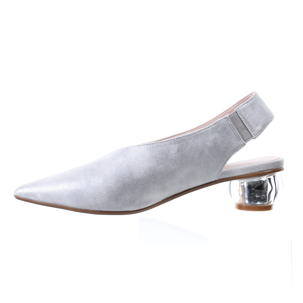 Clear Heel Suede Pointed Toe Pumps (Silver)