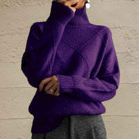 Thumbnail for Geometric Turtleneck Long Sleeve Sweater - T - 8 COLORS -