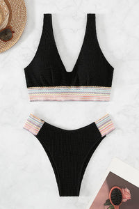 Thumbnail for Contrast Textured High Cut Swim Set - T - 5 COLORS -