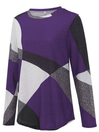 Thumbnail for Geometric Round Neck Long Sleeve T-Shirt - T - 5 COLORS -