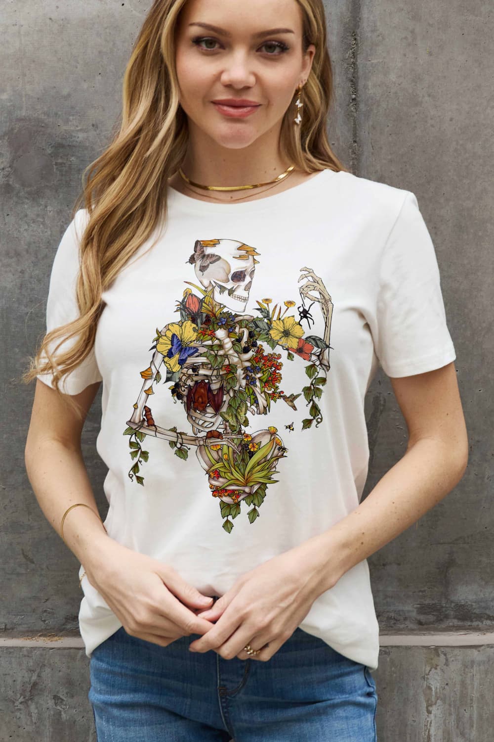 Simply Love Full Size Skeleton Graphic Cotton Tee - SIZES S THRU 3XL - T - 2 COLORS -