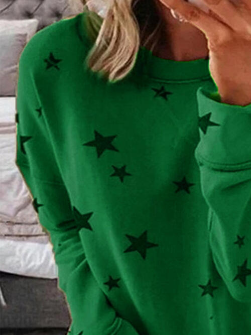 Star Round Neck Dropped Shoulder Sweatshirt - T - 5 COLORS -