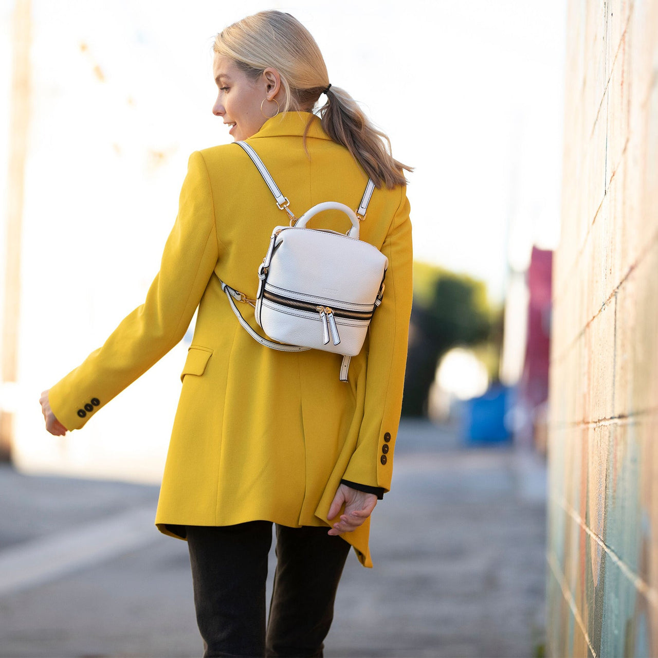 Ashley Small White Leather Backpack Purse -