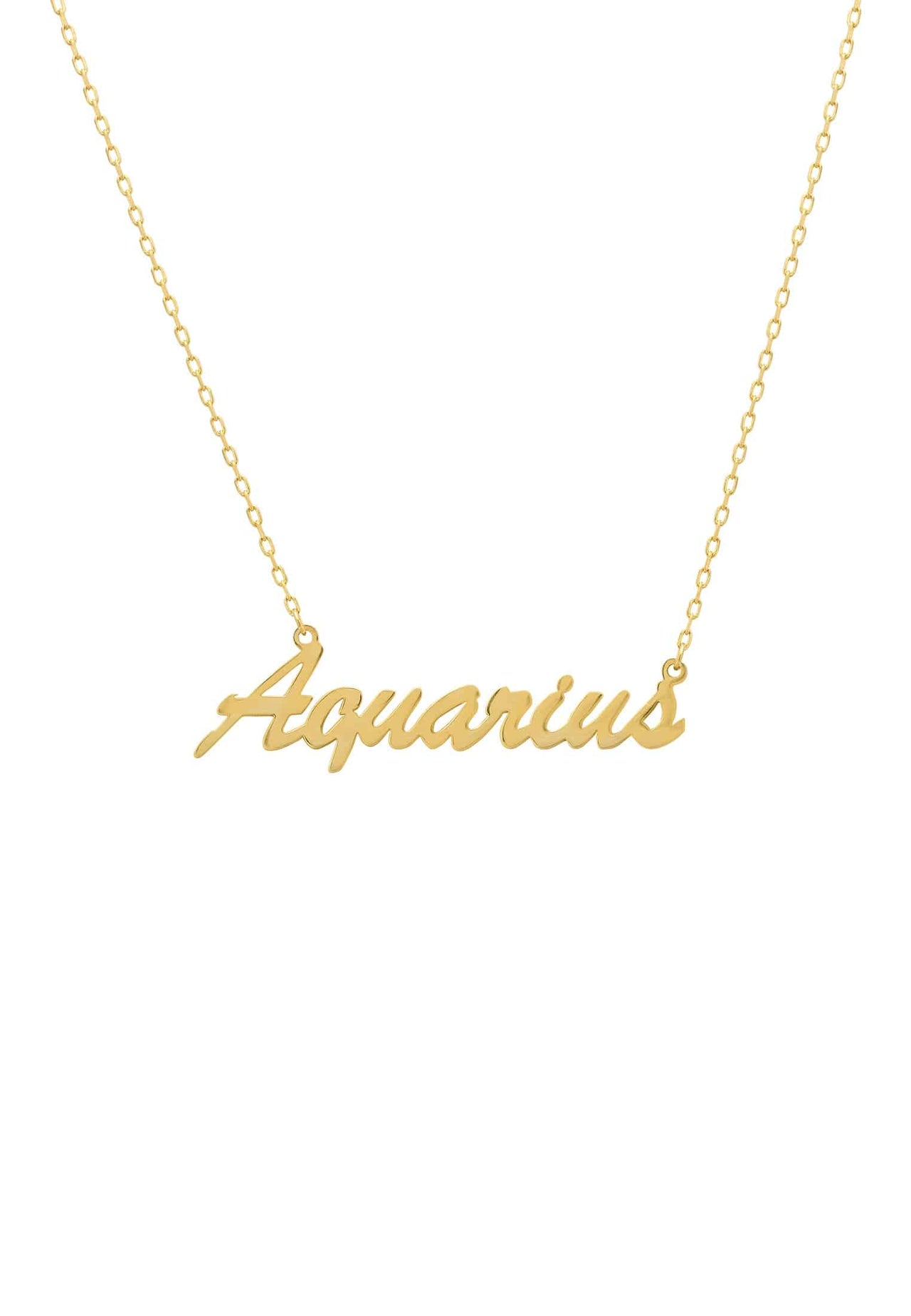 Zodiac Star Sign Name Necklace Gold Aquarius -