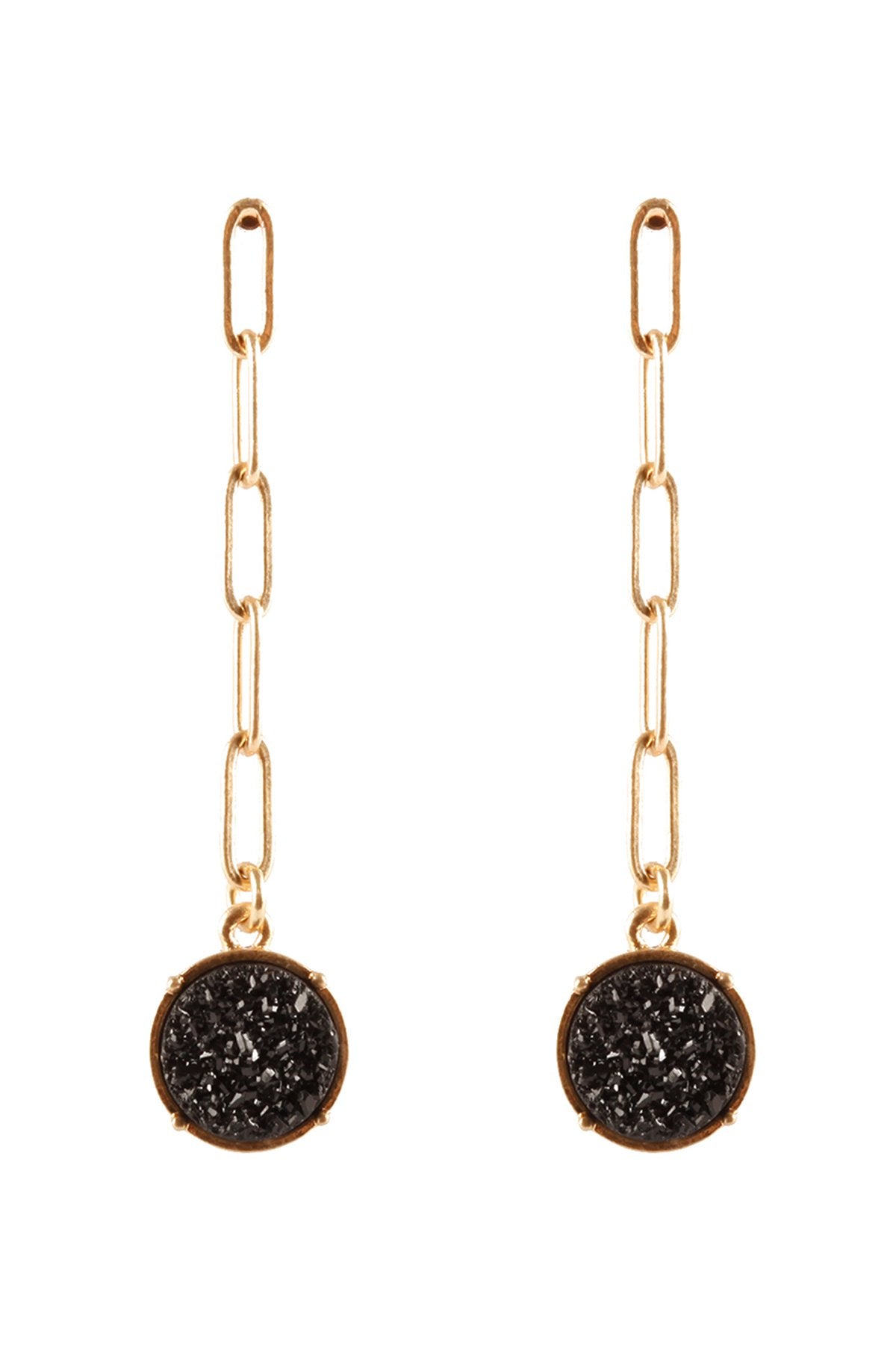 Riah Fashion -  - Druzy Metal Link Post Round Earrings - 4 COLORS -