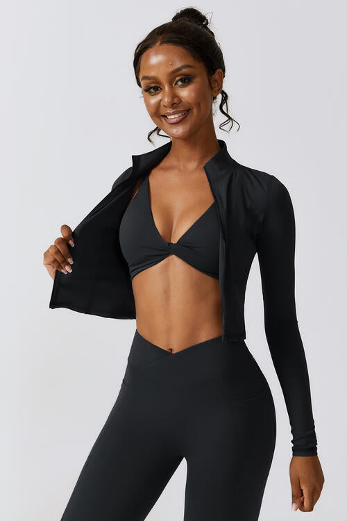 Zip Up Long Sleeve Cropped Active Top - T - 4 COLORS -