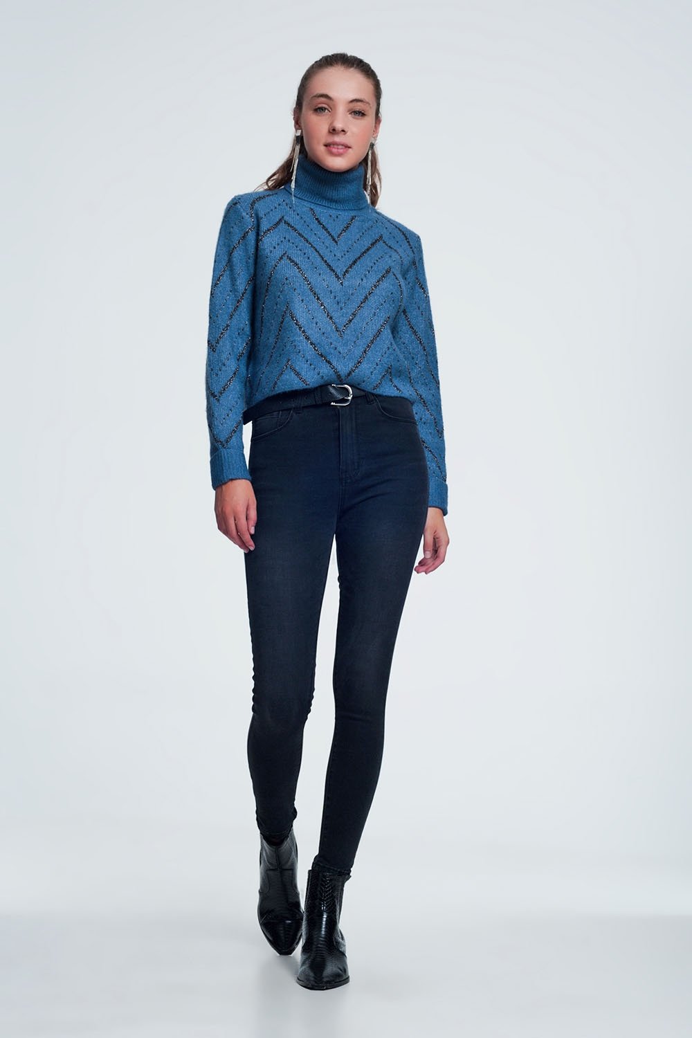 Q2 - Woven Blue Turtleneck Sweater - 1 COLOR -