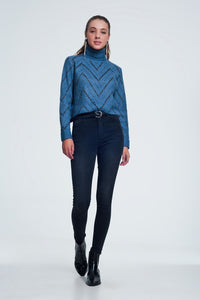 Thumbnail for Q2 - Woven Blue Turtleneck Sweater - 1 COLOR -