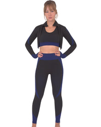 Thumbnail for Savoy - Trois Seamless Jacket, Leggings & Sports Top 3 Set - Black With Navy - 3 PCS - 1 COLOR -