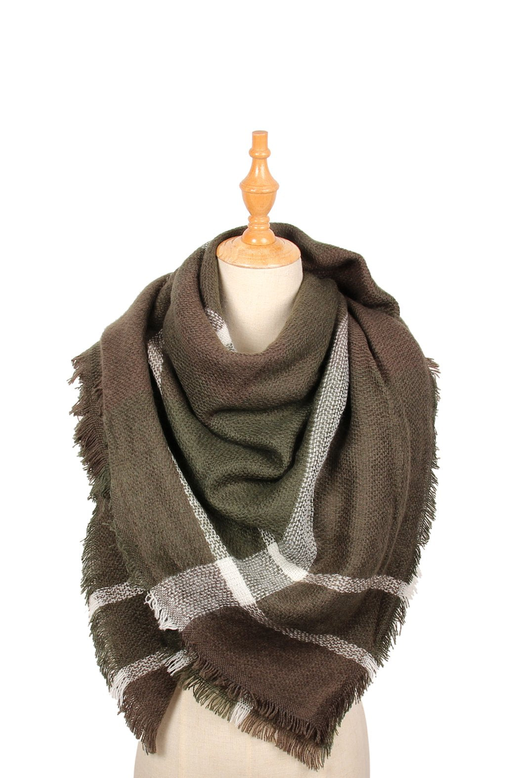 Riah Fashion - Colorblock Fringed Blanket Scarf -