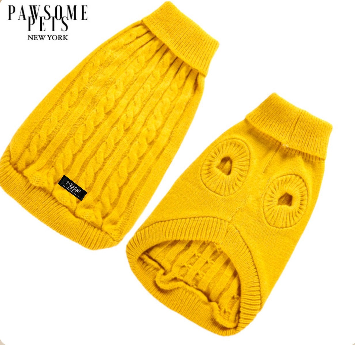 Dog and Cat Cable Knit Sweater - Yellow -