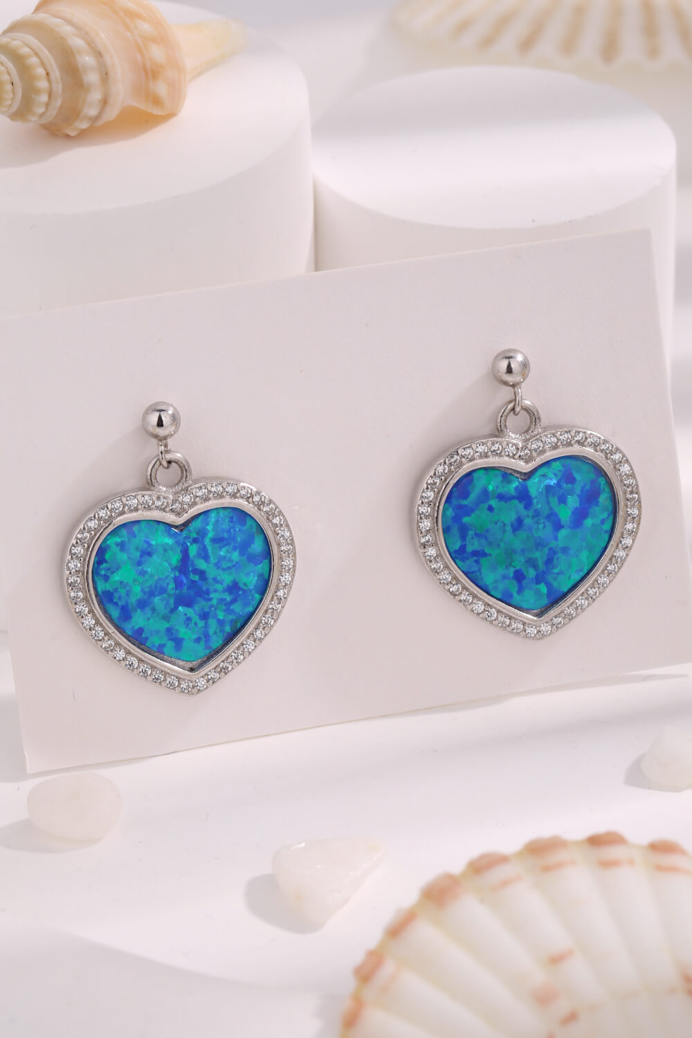 Platinum-Plated Opal Heart Earrings - T - 2 COLORS -