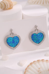 Thumbnail for Platinum-Plated Opal Heart Earrings - T - 2 COLORS -