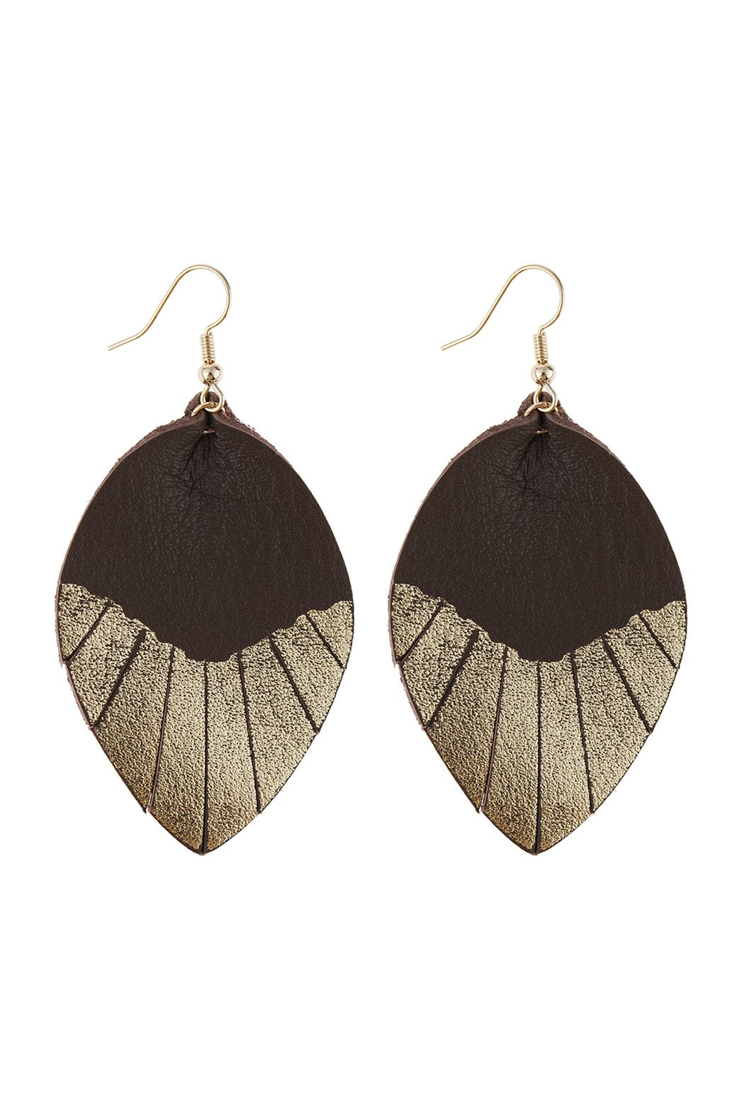 Leaf Tassel Gold Leather Teardrop Hook Earring - 7 COLORS -