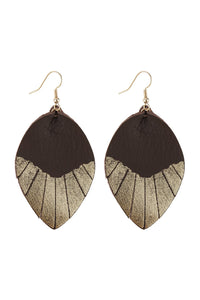 Thumbnail for Leaf Tassel Gold Leather Teardrop Hook Earring - 7 COLORS -