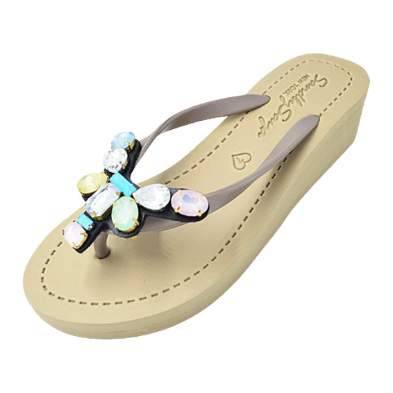 SAND BY SAYA N.Y. - Dumbo - Rhinestone Mid Wedge Flip Flops - 2 COLORS -