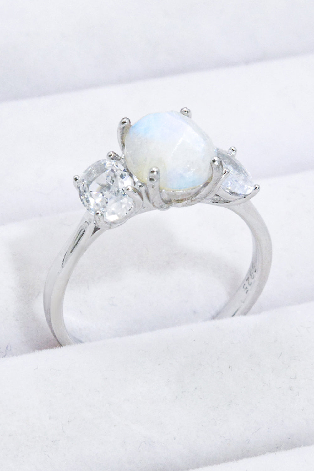 Natural Moonstone and Zircon Ring - T - SIZES 6 THRU 9 - 2 FINISHES -