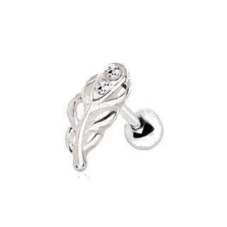 316L Stainless Steel Jeweled Leaf Cartilage Earring -