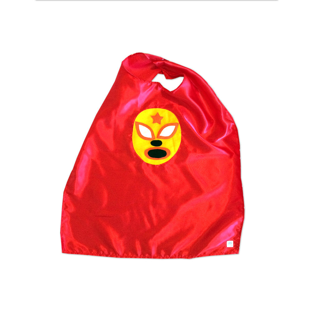 mi cielo - Kid's Cape and Shirt- Luchador Amarillo - Yellow Mexican Wrestler Toddler T-Shirt & Red Cape Combo