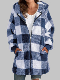 Thumbnail for Plaid Zip-Up Hooded Jacket with Pockets - T - 7 COLORS -