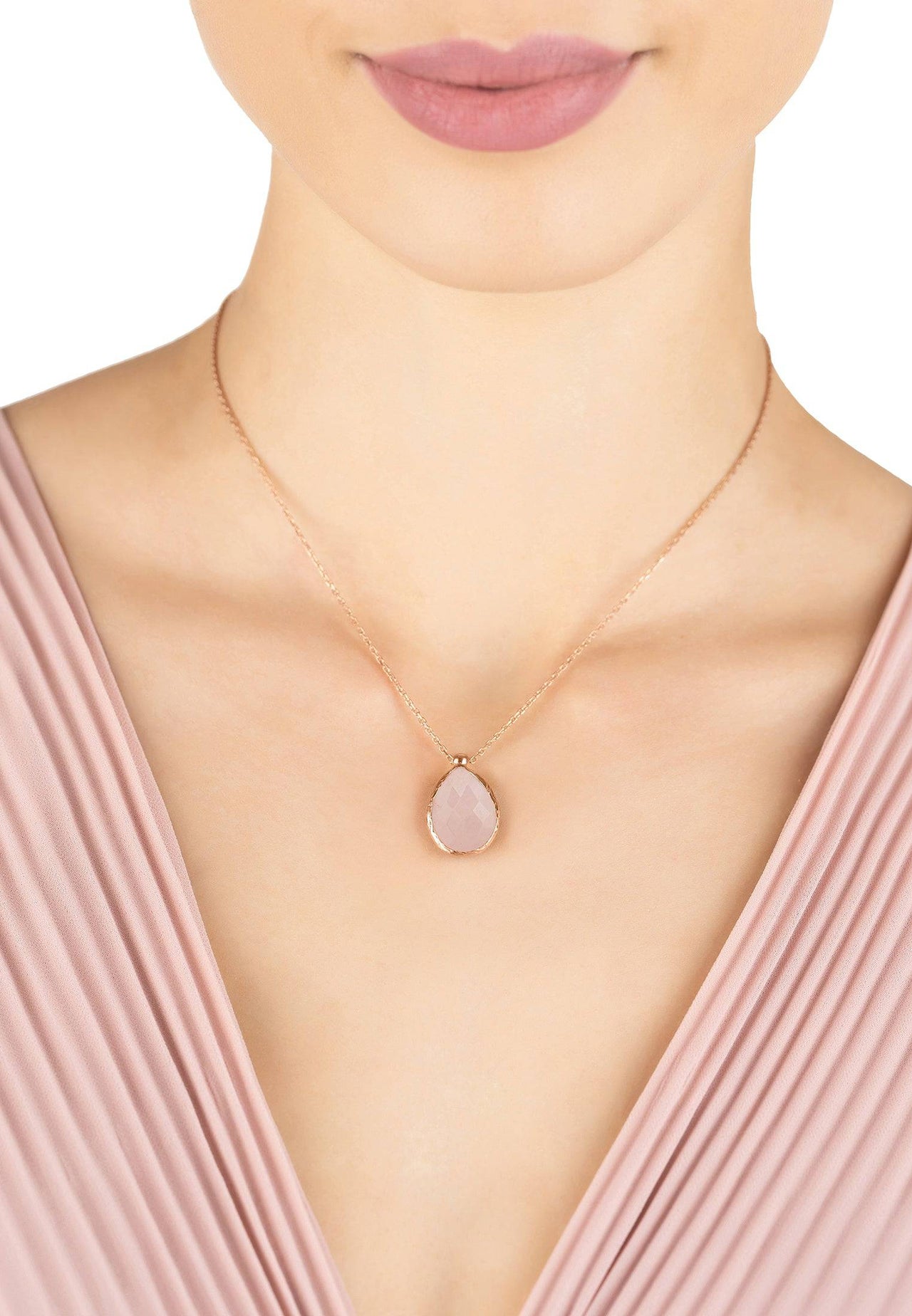 LATELITA - Petite Drop Necklace Rosegold Rose Quartz -