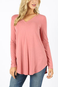 Thumbnail for Riah Fashion - Premium Long Sleeve V-Neck Round Hem Top - 11 COLORS -