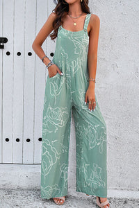 Thumbnail for Printed Wide Strap Jumpsuit with Pockets - T - 4 COLORS -