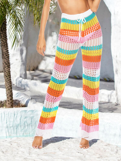 Cutout Contrast High Waist Beach Pants - T - 1 MULTICOLOR -