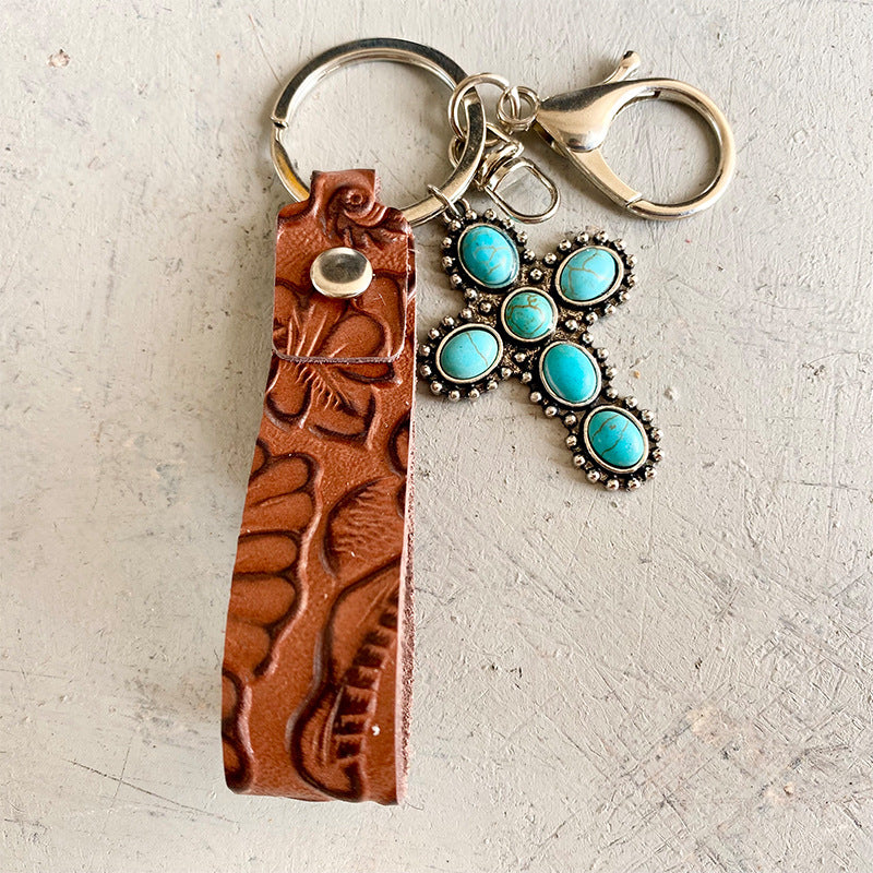 Turquoise Genuine Leather Key Chain - 6.1" - T - 5 STYLES -