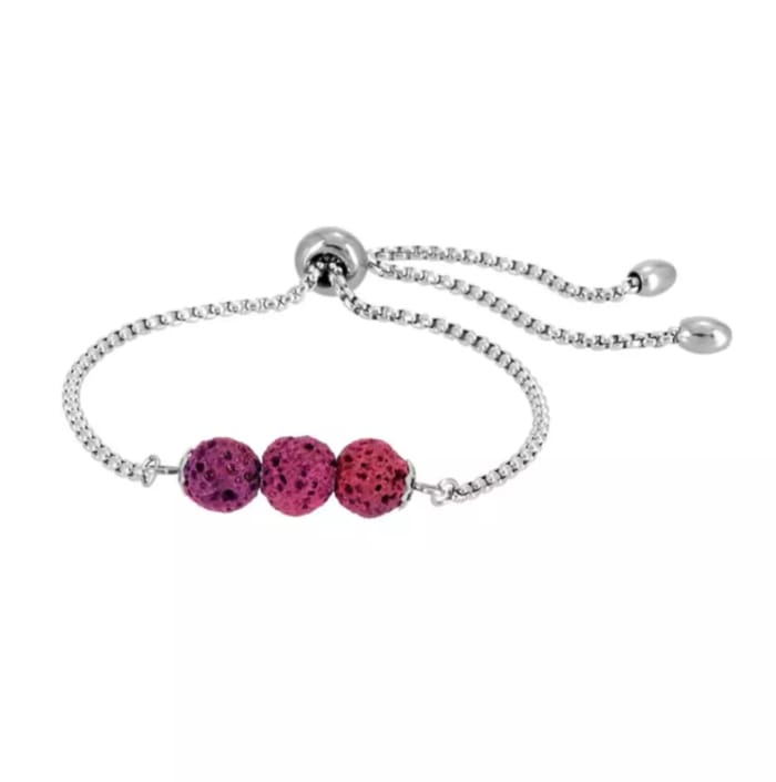 Magenta Triple Lava Stone Charm Bracelet -