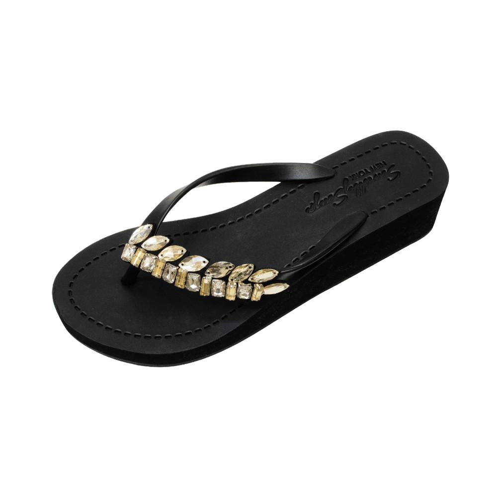 SAND BY SAYA N.Y. - Smith - Rhinestone Mid Wedge Flip Flops - 2 COLORS -