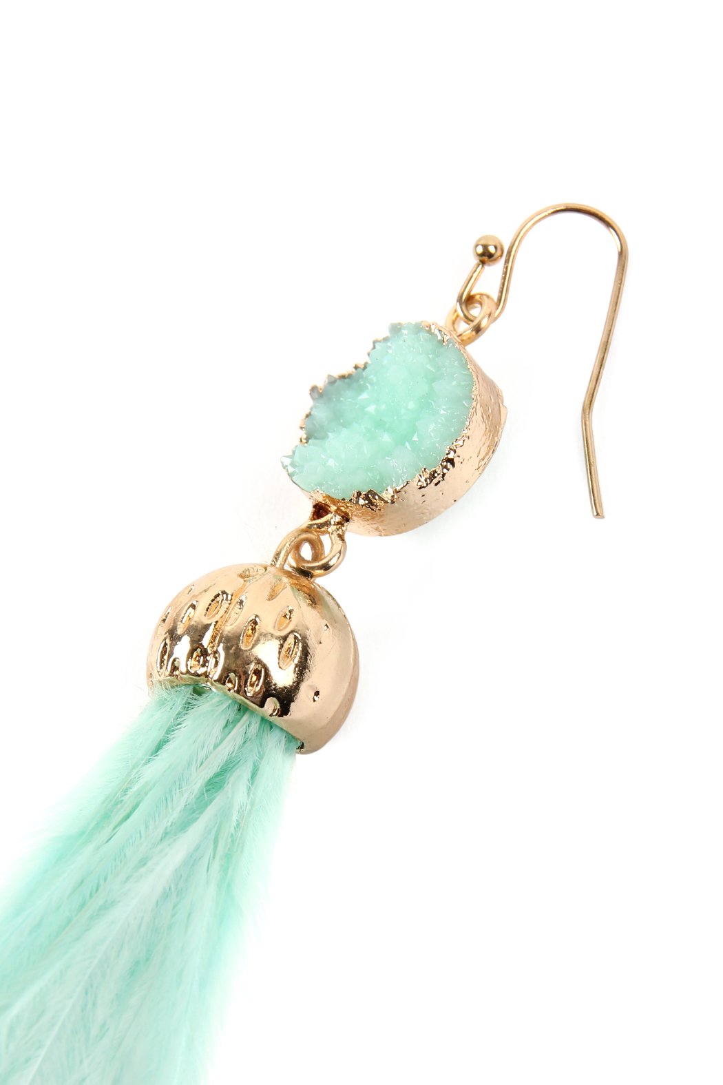 Riah Fashion - Druzy Stone Dangling Feather Earrings - 7 COLORS -