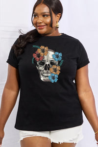 Thumbnail for Simply Love Full Size Flower Skull Graphic Cotton Tee - T - 2 COLORS -