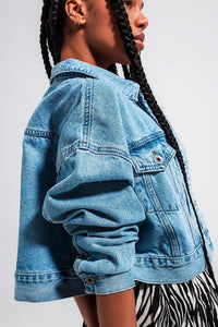 Thumbnail for Q2 - Cropped 90s Denim Jacket in Mid Wash - 1 COLOR -