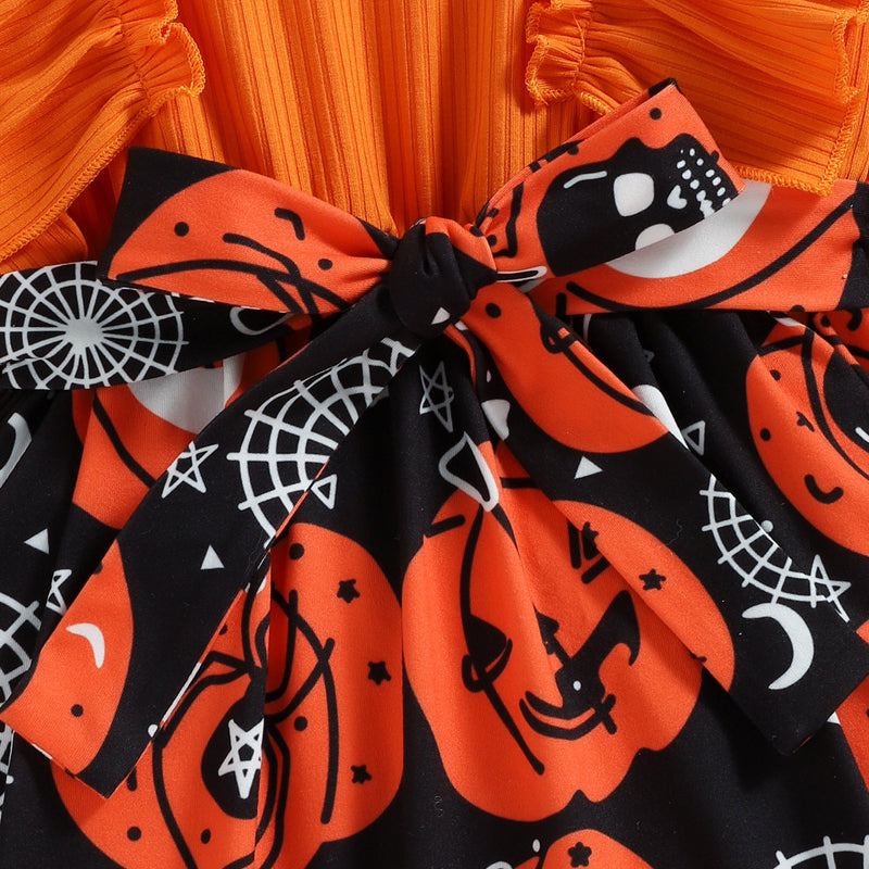 Round Neck Ruffle Trim Halloween Theme Dress - SIZES 4T THRU 7 - T - 1 COLOR -