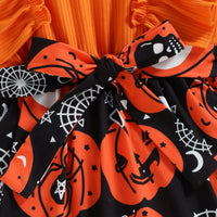 Thumbnail for Round Neck Ruffle Trim Halloween Theme Dress - SIZES 4T THRU 7 - T - 1 COLOR -