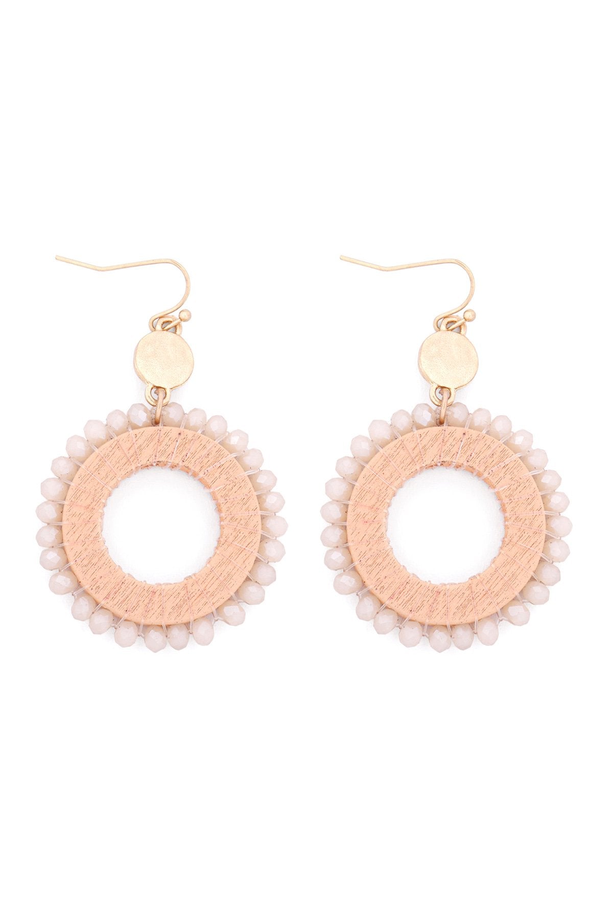 Riah Fashion - Glass Beaded Wood Hoop Drop Earrings - 4 COLORS