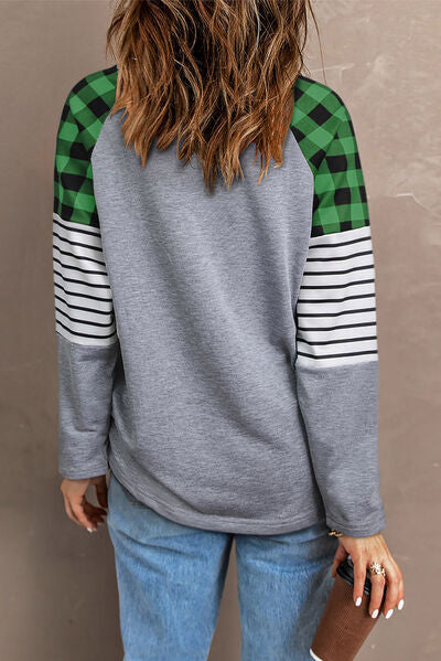 Plaid Heart Raglan Sleeve Sweatshirt - T - 1 COLOR -