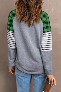 Thumbnail for Plaid Heart Raglan Sleeve Sweatshirt - T - 1 COLOR -