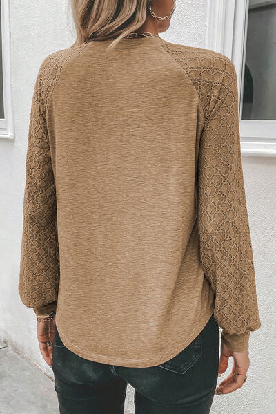 Heathered Round Neck Long Sleeve T-Shirt - T - 2 COLORS -