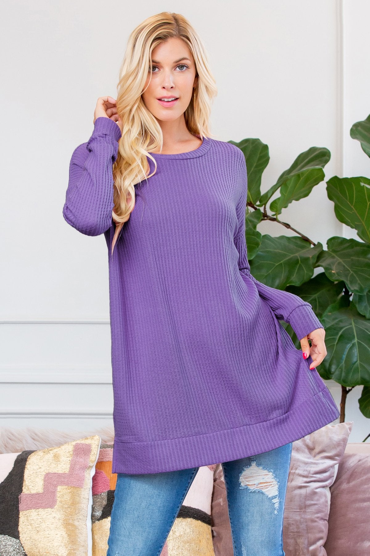 Riah Fashion - Brushed Thermal Waffle Sweater - 25 COLORS -