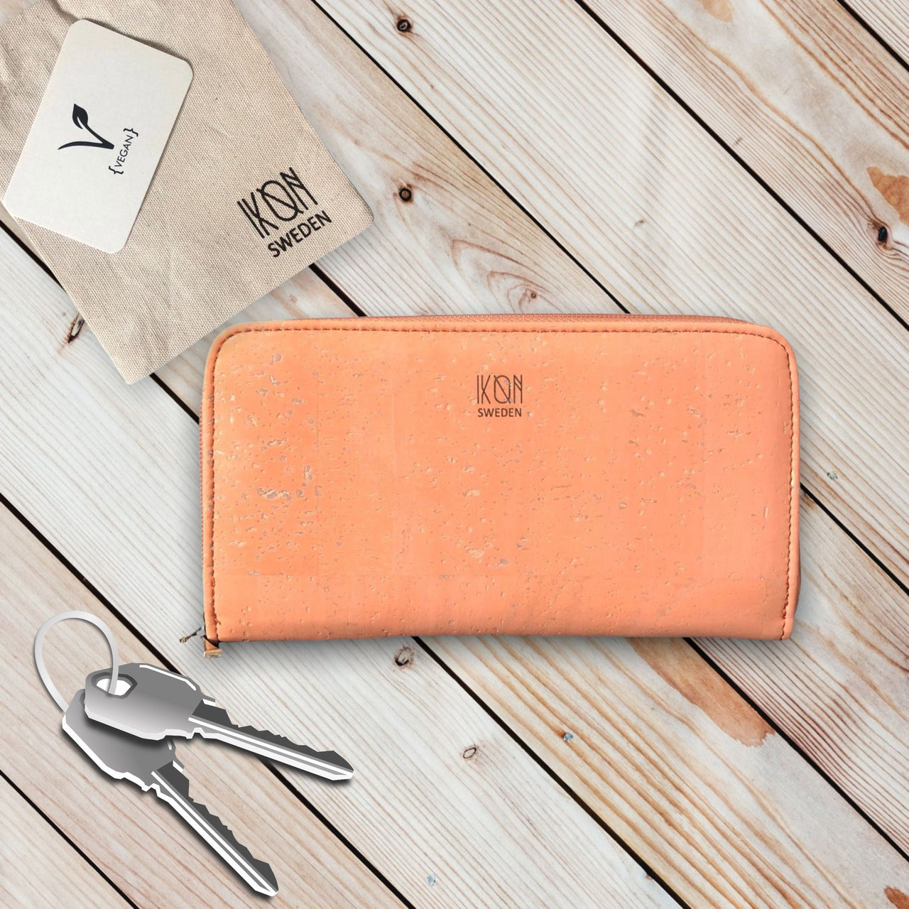 IKON SWEDEN - Cork Leather Zip Wallet - Salmon - 1 COLOR -