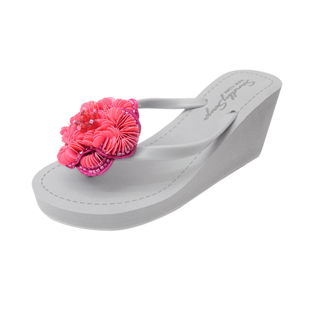 SAND BY SAYA N.Y. - Noho (Pink Flower) - Women's High Wedge Flip Flops - 3 COLORS -