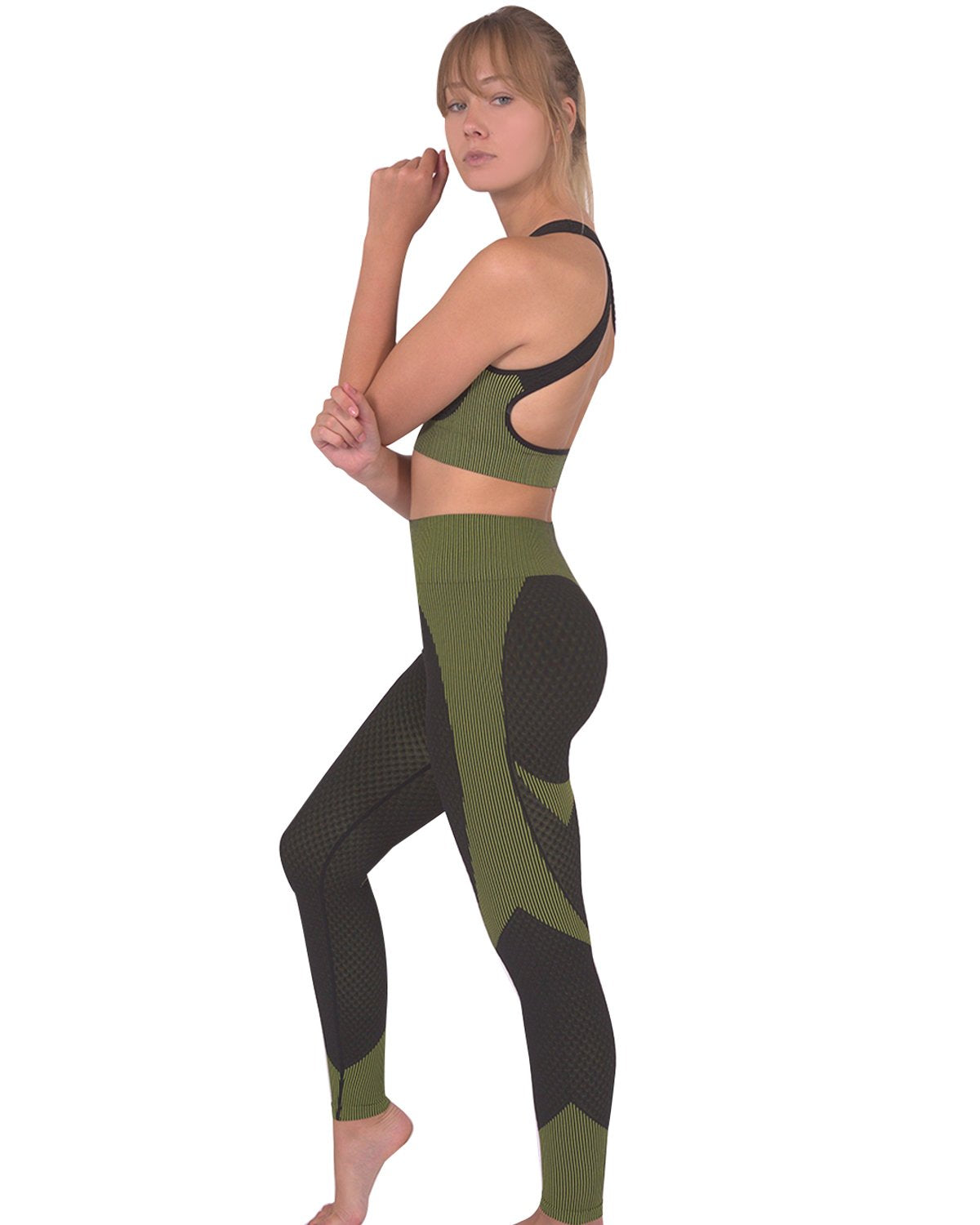 Savoy - Trois Seamless Sports Bra - Black With Green - 1 COLOR -