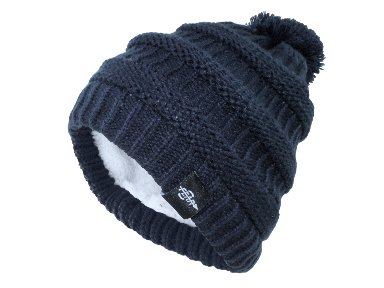 Fear0 NJ  Plush Insulated Knit Black/Gray/Navy Pom Pom Beanie Hat - 4 COLORS