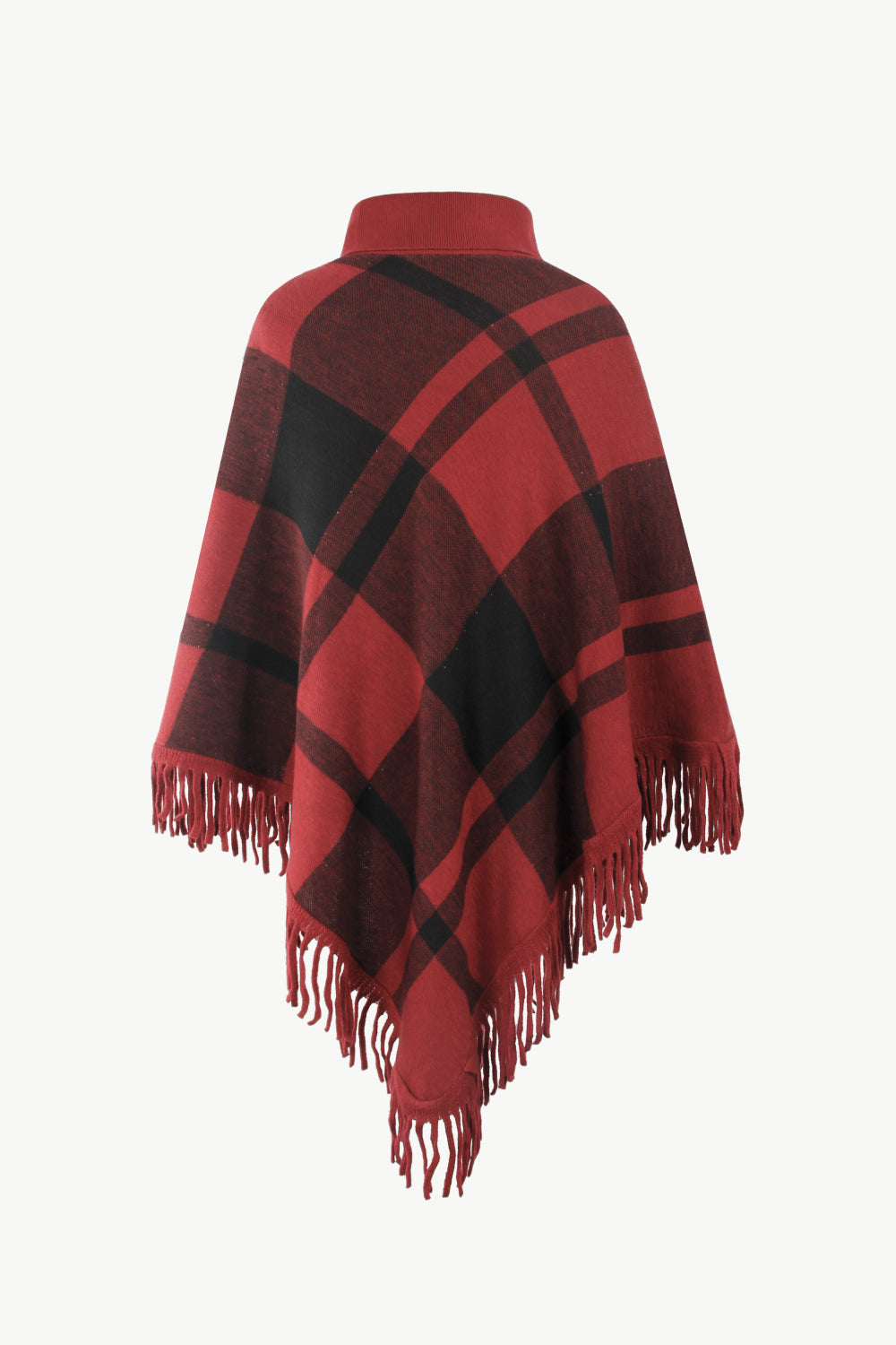 Plaid Turtleneck Fringe Hem Poncho - ONE SIZE FITS ALL - K - 5 COLORS -