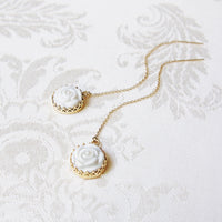 Thumbnail for Porcelain Rose With Pearl Gold-Filled Chain Earrings -