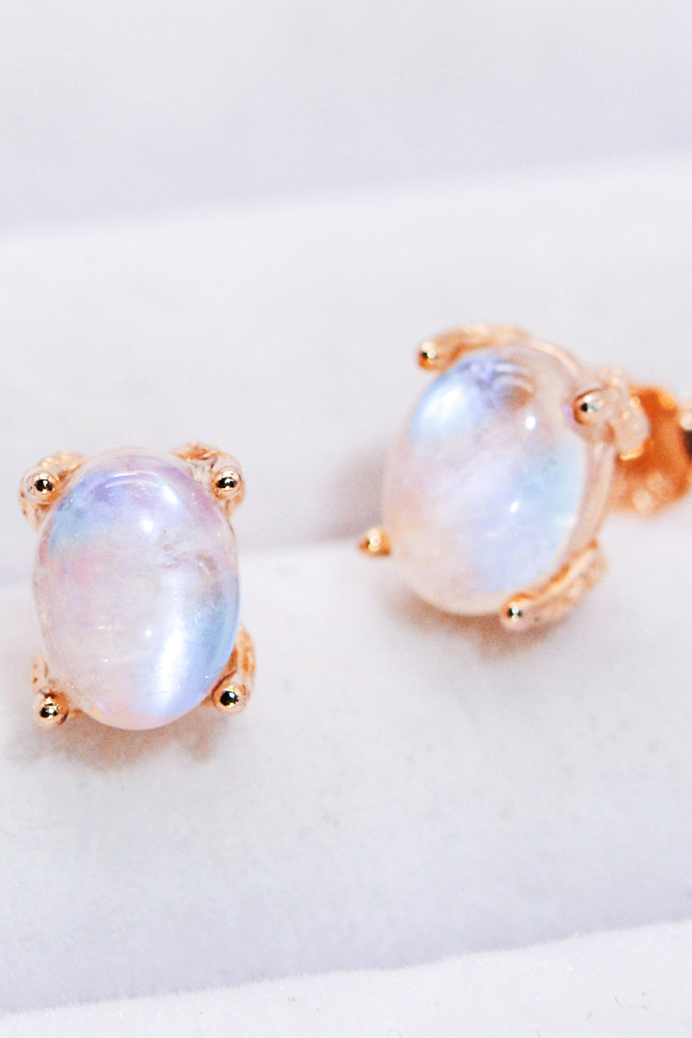 Natural Moonstone 4-Prong Stud Earrings - T - 2 FINISHES -