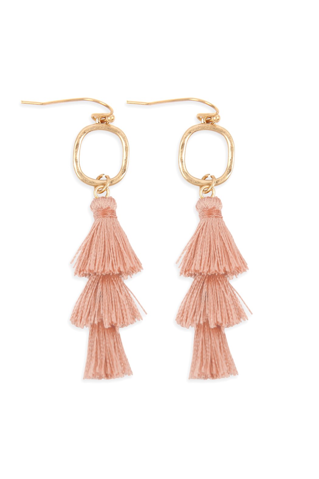 Three Drop Tassel With Metal Hook Earrings - 11 COLORS -