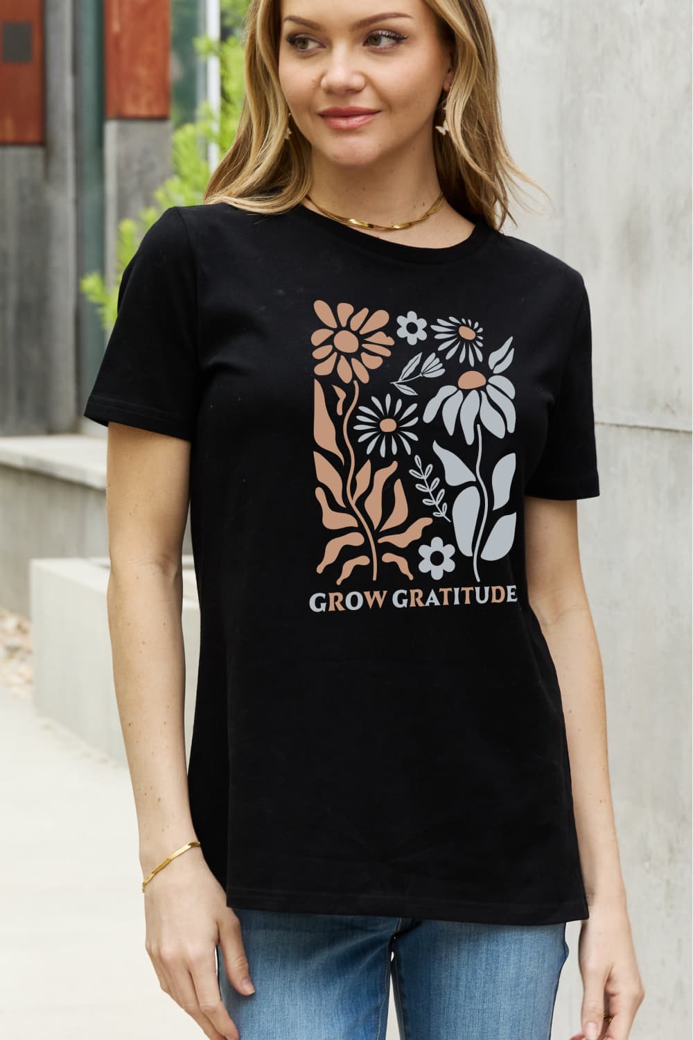 Simply Love Full Size GROW GRATITUDE Graphic Cotton Tee - T - 1 COLOR -